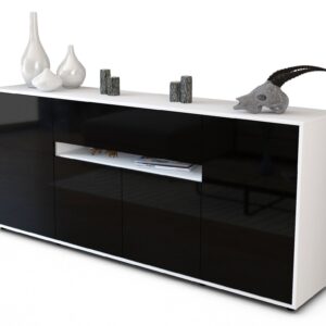 Sideboard - Flavia - Design Hochglanz - Freistehend mit Push to Open 180 cm Weiss - Front Gr?n  Bestellnummer:1020304907