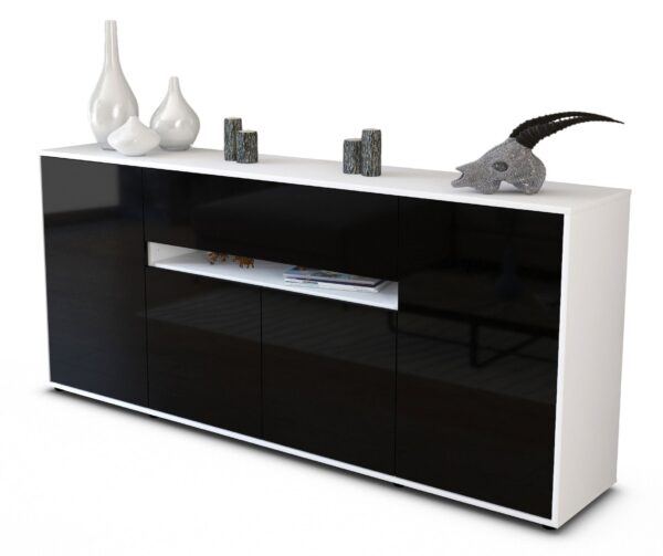 Sideboard - Flavia - Design Hochglanz - Freistehend mit Push to Open 180 cm Weiss - Front Gr?n  Bestellnummer:1020304907