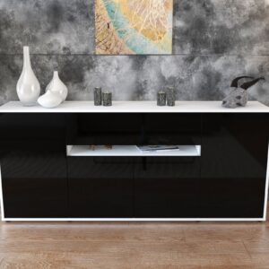 Sideboard - Flavia - Design Hochglanz - Freistehend mit Push to Open 180 cm Weiss - Front Grau  Bestellnummer:1020304908