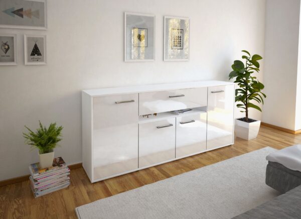 Sideboard - Flavia - Design Hochglanz - Freistehend mit Griffe 180 cm Weiss - Front Orange  Bestellnummer:1020304921