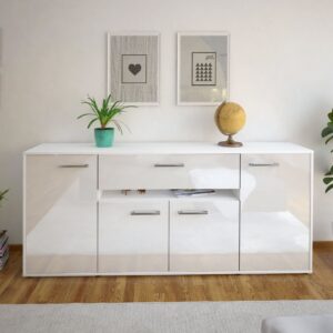 Sideboard - Flavia - Design Hochglanz - Freistehend mit Griffe 180 cm Weiss - Front Schwarz  Bestellnummer:1020304922