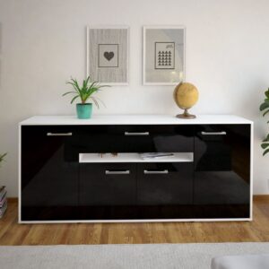 Sideboard - Flavia - Design Hochglanz - Freistehend mit Griffe 180 cm Weiss - Front Grau  Bestellnummer:1020304925