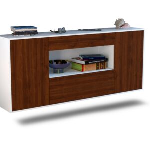 Sideboard - Fiora - Design Holzdekor - Wandmontage mit Push to Open 180 cm Weiss - Front Eiche  Bestellnummer:1020304933