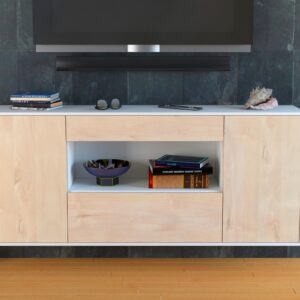 Sideboard - Fiora - Design Holzdekor - Wandmontage mit Push to Open 180 cm Weiss - Front Walnuss  Bestellnummer:1020304934