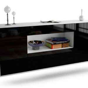 Sideboard - Fiora - Design Hochglanz - Wandmontage mit Push to Open 180 cm Weiss - Front Orange  Bestellnummer:1020304938