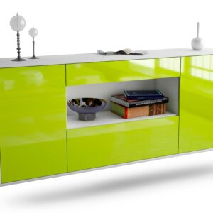 Sideboard - Fiora - Design Hochglanz - Wandmontage mit Push to Open 180 cm Weiss - Front Gr?n  Bestellnummer:1020304941