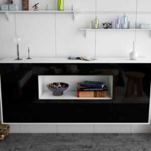 Sideboard - Fiora - Design Hochglanz - Wandmontage mit Push to Open 180 cm Weiss - Front Grau  Bestellnummer:1020304942