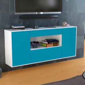 Sideboard - Fiora - Design Farbakzent - Wandmontage mit Push to Open 180 cm Weiss - Front Lila  Bestellnummer:1020304945