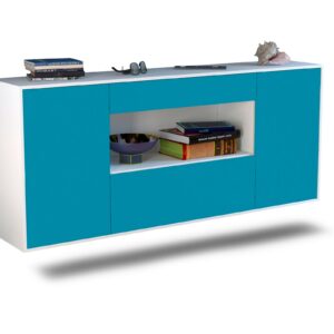 Sideboard - Fiora - Design Farbakzent - Wandmontage mit Push to Open 180 cm Weiss - Front T?rkis  Bestellnummer:1020304946