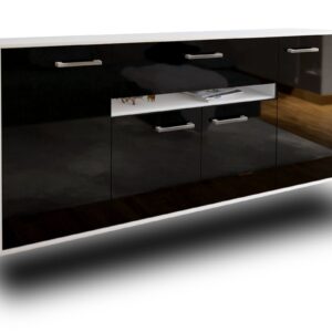 Sideboard - Flavia - Design Hochglanz - Wandmontage mit Griffe 180 cm Weiss - Front Orange  Bestellnummer:1020304955