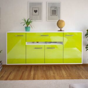 Sideboard - Flavia - Design Hochglanz - Wandmontage mit Griffe 180 cm Weiss - Front Schwarz  Bestellnummer:1020304956