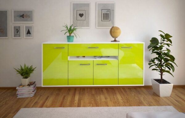 Sideboard - Flavia - Design Hochglanz - Wandmontage mit Griffe 180 cm Weiss - Front Schwarz  Bestellnummer:1020304956