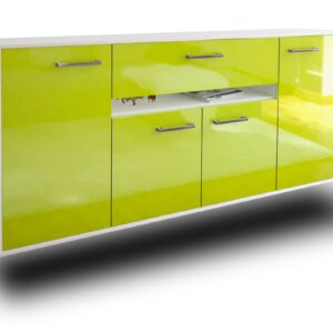 Sideboard - Flavia - Design Hochglanz - Wandmontage mit Griffe 180 cm Weiss - Front Gr?n  Bestellnummer:1020304958