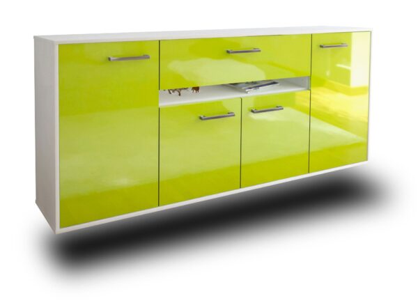 Sideboard - Flavia - Design Hochglanz - Wandmontage mit Griffe 180 cm Weiss - Front Gr?n  Bestellnummer:1020304958