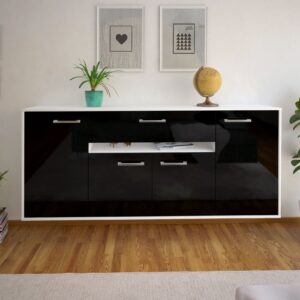 Sideboard - Flavia - Design Hochglanz - Wandmontage mit Griffe 180 cm Weiss - Front Grau  Bestellnummer:1020304959