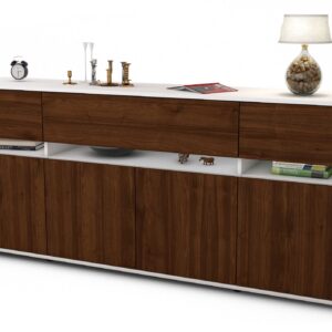 Sideboard - Flora - Design Holzdekor - Freistehend mit Push to Open 180 cm Weiss - Front Eiche  Bestellnummer:1020305001