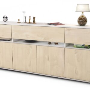 Sideboard - Flora - Design Holzdekor - Freistehend mit Push to Open 180 cm Weiss - Front Zeder  Bestellnummer:1020305004