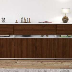 Sideboard - Flora - Design Holzdekor - Freistehend mit Push to Open 180 cm Weiss - Front Treibholz  Bestellnummer:1020305005