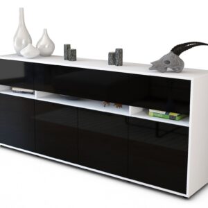 Sideboard - Flora - Design Hochglanz - Freistehend mit Push to Open 180 cm Weiss - Front Orange  Bestellnummer:1020305006