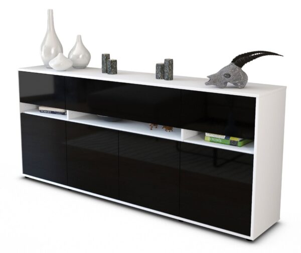 Sideboard - Flora - Design Hochglanz - Freistehend mit Push to Open 180 cm Weiss - Front Orange  Bestellnummer:1020305006