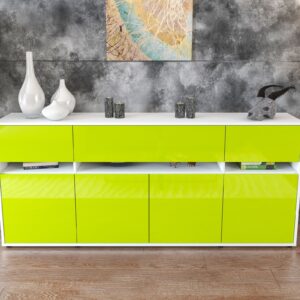 Sideboard - Flora - Design Hochglanz - Freistehend mit Push to Open 180 cm Weiss - Front Schwarz  Bestellnummer:1020305007