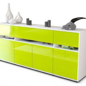 Sideboard - Flora - Design Hochglanz - Freistehend mit Push to Open 180 cm Weiss - Front Gr?n  Bestellnummer:1020305009