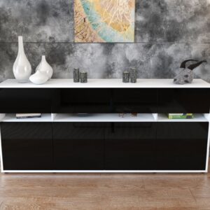 Sideboard - Flora - Design Hochglanz - Freistehend mit Push to Open 180 cm Weiss - Front Grau  Bestellnummer:1020305010