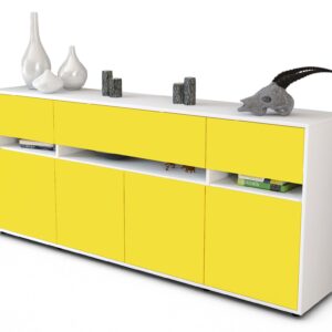 Sideboard - Flora - Design Farbakzent - Freistehend mit Push to Open 180 cm Weiss - Front Mint  Bestellnummer:1020305011