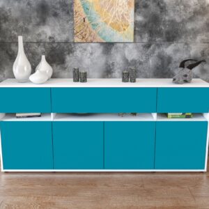 Sideboard - Flora - Design Farbakzent - Freistehend mit Push to Open 180 cm Weiss - Front Gelb  Bestellnummer:1020305012