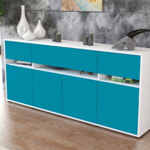 Sideboard - Flora - Design Farbakzent - Freistehend mit Push to Open 180 cm Weiss - Front Lila  Bestellnummer:1020305013