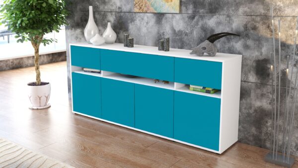 Sideboard - Flora - Design Farbakzent - Freistehend mit Push to Open 180 cm Weiss - Front Lila  Bestellnummer:1020305013