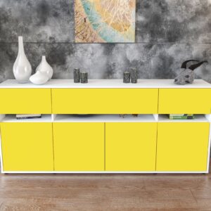 Sideboard - Flora - Design Farbakzent - Freistehend mit Push to Open 180 cm Weiss - Front Rot  Bestellnummer:1020305015