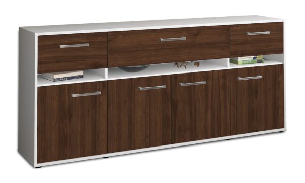 Sideboard - Flora - Design Holzdekor - Freistehend mit Griffe 180 cm Weiss - Front Eiche  Bestellnummer:1020305018