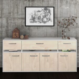 Sideboard - Flora - Design Holzdekor - Freistehend mit Griffe 180 cm Weiss - Front Walnuss  Bestellnummer:1020305019