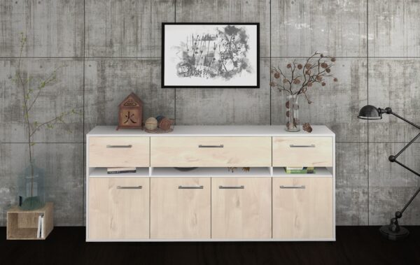 Sideboard - Flora - Design Holzdekor - Freistehend mit Griffe 180 cm Weiss - Front Walnuss  Bestellnummer:1020305019