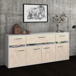 Sideboard - Flora - Design Holzdekor - Freistehend mit Griffe 180 cm Weiss - Front Pinie  Bestellnummer:1020305020