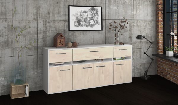 Sideboard - Flora - Design Holzdekor - Freistehend mit Griffe 180 cm Weiss - Front Pinie  Bestellnummer:1020305020