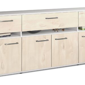 Sideboard - Flora - Design Holzdekor - Freistehend mit Griffe 180 cm Weiss - Front Zeder  Bestellnummer:1020305021