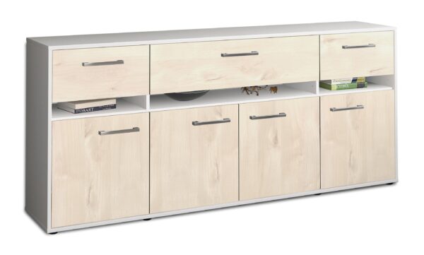 Sideboard - Flora - Design Holzdekor - Freistehend mit Griffe 180 cm Weiss - Front Zeder  Bestellnummer:1020305021