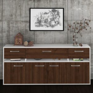 Sideboard - Flora - Design Holzdekor - Freistehend mit Griffe 180 cm Weiss - Front Treibholz  Bestellnummer:1020305022