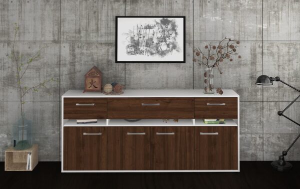 Sideboard - Flora - Design Holzdekor - Freistehend mit Griffe 180 cm Weiss - Front Treibholz  Bestellnummer:1020305022