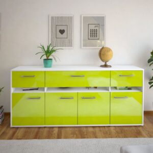 Sideboard - Flora - Design Hochglanz - Freistehend mit Griffe 180 cm Weiss - Front Schwarz  Bestellnummer:1020305024