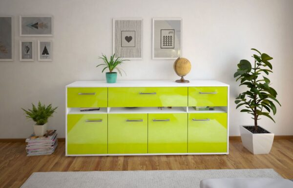 Sideboard - Flora - Design Hochglanz - Freistehend mit Griffe 180 cm Weiss - Front Schwarz  Bestellnummer:1020305024