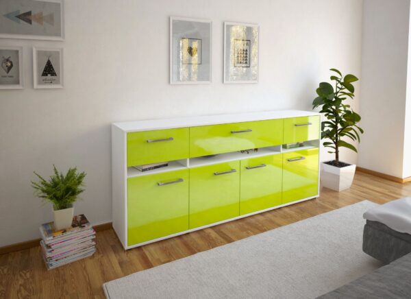 Sideboard - Flora - Design Hochglanz - Freistehend mit Griffe 180 cm Weiss - Front Wei?  Bestellnummer:1020305025