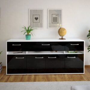 Sideboard - Flora - Design Hochglanz - Freistehend mit Griffe 180 cm Weiss - Front Grau  Bestellnummer:1020305027