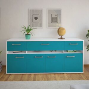 Sideboard - Flora - Design Farbakzent - Freistehend mit Griffe 180 cm Weiss - Front Gelb  Bestellnummer:1020305029