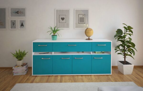 Sideboard - Flora - Design Farbakzent - Freistehend mit Griffe 180 cm Weiss - Front Gelb  Bestellnummer:1020305029