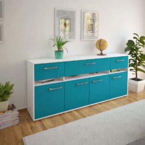 Sideboard - Flora - Design Farbakzent - Freistehend mit Griffe 180 cm Weiss - Front Lila  Bestellnummer:1020305030