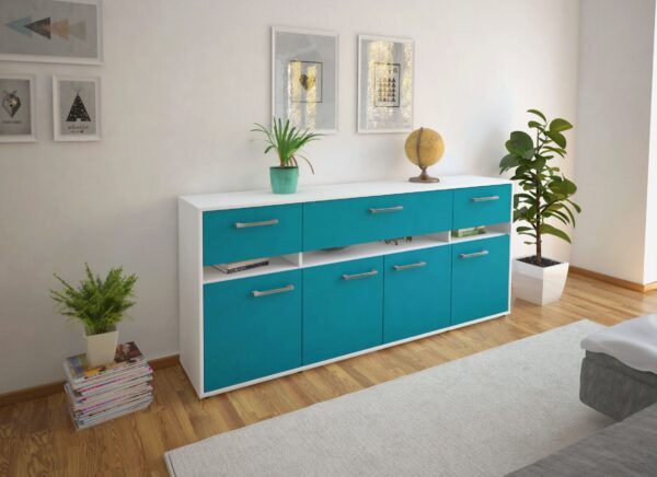 Sideboard - Flora - Design Farbakzent - Freistehend mit Griffe 180 cm Weiss - Front Lila  Bestellnummer:1020305030