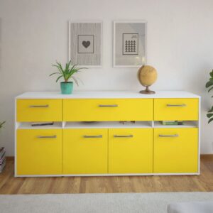 Sideboard - Flora - Design Farbakzent - Freistehend mit Griffe 180 cm Weiss - Front Rot  Bestellnummer:1020305032